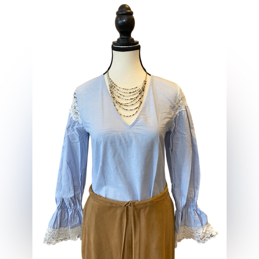 Zara light blue cotton top EUC size S coastal feminine